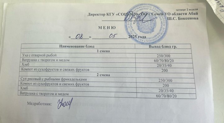 8 мамыр, мәзірдің фотосы