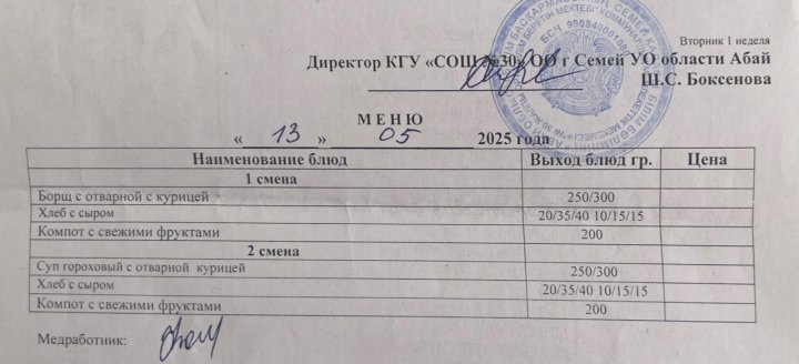 13 мамыр, мәзірдің фотосы